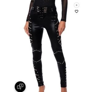 Akira STUDDED HIGH WAIST LACE UP PANTS IN BLACK